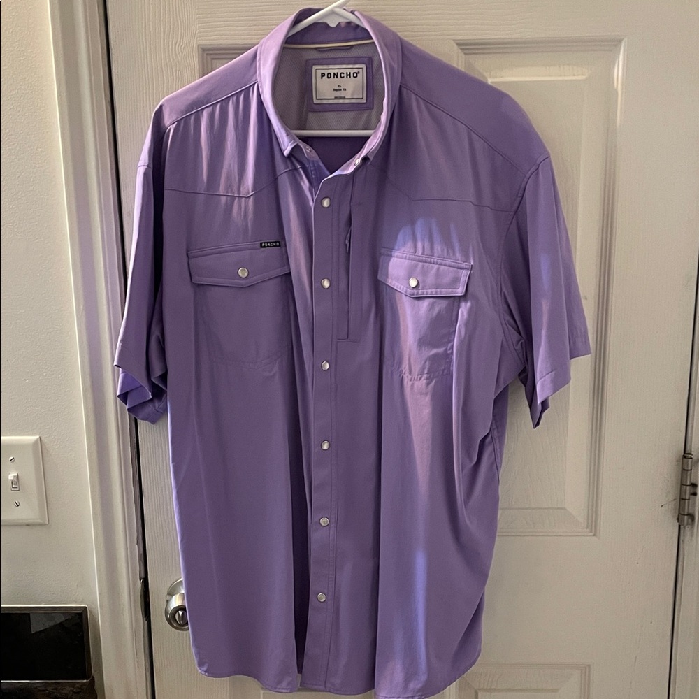PONCHO Men's Short-Sleeve Casual Button-Down Shirt - Lavender